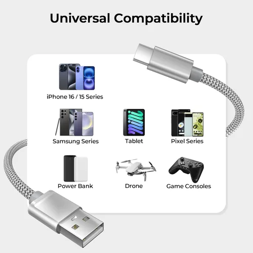 Miniatura 7 de Basesailor Cable de carga USB tipo C de 1 pie, paquete de 2, cable de carga para automóvil para el nuevo iPhone 17 Air 16 Pro Max Plus, Samsung