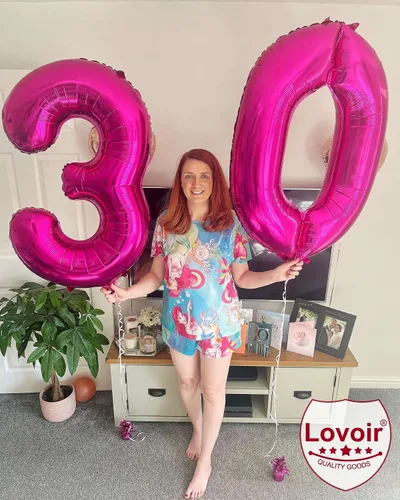 Miniatura 5 de Lovoir Globo rosa intenso de 40 pulgadas, 30 dígitos gigantes, de papel de aluminio de Mylar para helio, globos de color rosa intenso para fiesta