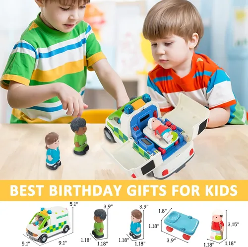 Miniatura 2 de Vehículo de juguete de ambulancia con luces y sonidos, juego de rol de rescate, juego de ambulancia, juguetes para niños de 1, 2 y 3 años, camión