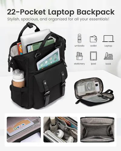Miniatura 3 de LOVEVOOK - Mochila para laptop de mujer, mochila para profesores y enfermeras, bolsa de trabajo y viaje, mochilas para computadora, Negro-negro