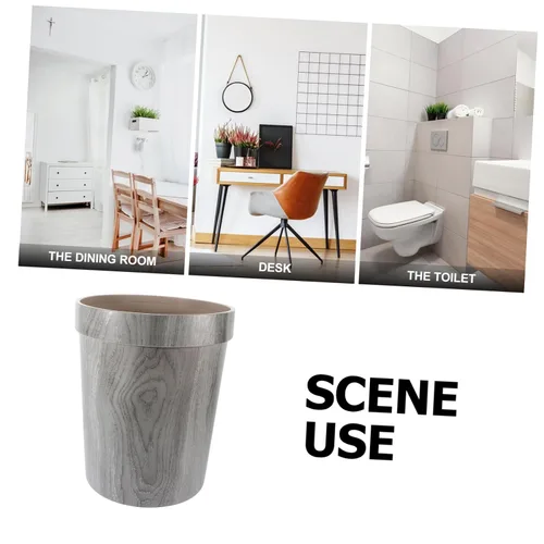 Miniatura 8 de ULTECHNOVO Sturdy Imitation Wood Grain Trash Can Kitchen Bathroom Waste Bin No Lid Modern Stylish Home Decor Office Accessory