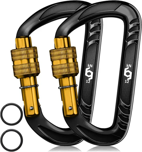 Miniatura 12 de Rhino Produxs 12kN (2697 lbs) Heavy Duty Carabiner Clips, for Securing Pets, Outdoor, Camping, Hiking, Hammock, Dog Leash Harness, Keychains Bloqueo