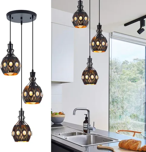 Miniatura 11 de YLONG-ZS Lámpara Colgante Swag Luces con Enchufe Luz Colgante con Enchufe, Luces Colgantes con Cable con Enchufe Pequeña Negra Vintage Rústica