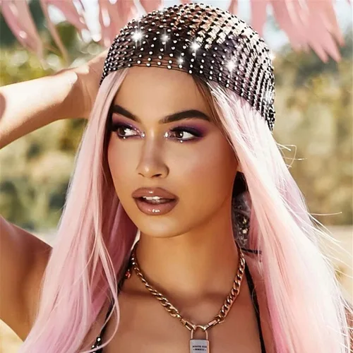 EARENT Mesh Rhinestone Headbands Crystal Wide Head Scarfs Elastic Turban Headwrap Costume Party Hair Accessories for Women