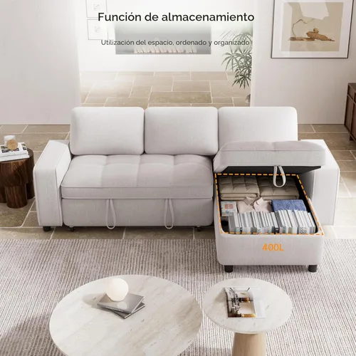 Miniatura 7 de Vipbear Sofá Seccional Cama de 81" con Cama Extraíble, Sofá Cama en Forma de L, Sofá Extraíble con Respaldo Reclinable, Chaise de Almacenamiento