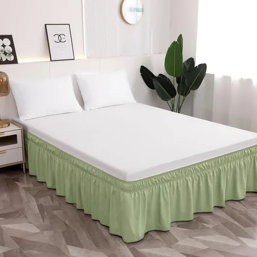 Miniatura 6 de Toodou - Falda de cama con volantes envolventes de tamaño completo con cinturón elástico, falda de cama rosa de 16 pulgadas de caída, fácil