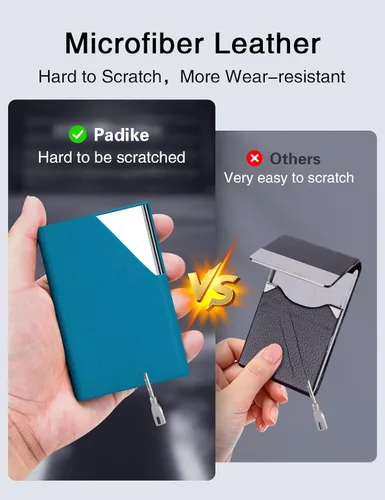 Miniatura 3 de Padike Tarjetero, Estuche Tarjetero de Cuero Mejorado de Bolsillo para Hombres o Mujeres, Soporte Delgado de Metal para Tarjetas de Nombre con Y-TQ