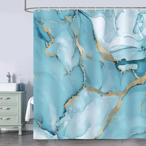 Miniatura 10 de Bonhause Cortina de ducha de mármol verde esmeralda, cortina de baño de arte abstracto moderno, 72 x 72 pulgadas, tela de poliéster impermeable