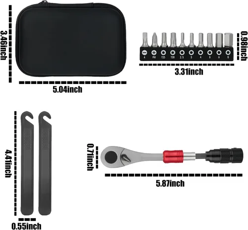 Miniatura 8 de Kit de herramientas de bicicleta portátil, llave dinamométrica pequeña de 1/4 pulgadas, juego de destornilladores magnéticos de trinquete, kit