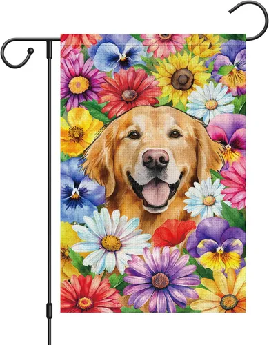 Louise Maelys Bandera de jardín de perro Golden Retriever de bienvenida de 12 x 18 pulgadas, de doble cara, de arpillera, margarita pequeña, diseño