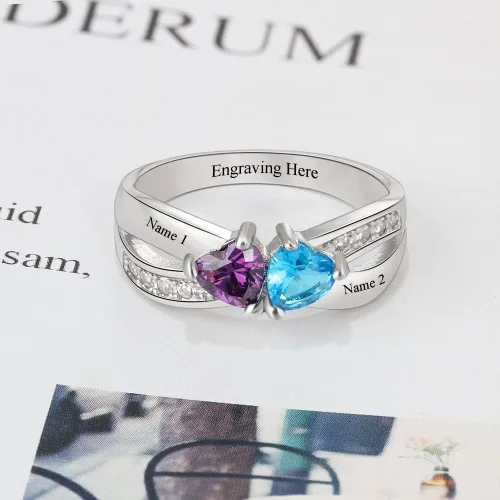 Miniatura 5 de Personalized 2 Simulated Birthstone Rings for Women Mothers Ring with Names Custom Promise Rings for Women
