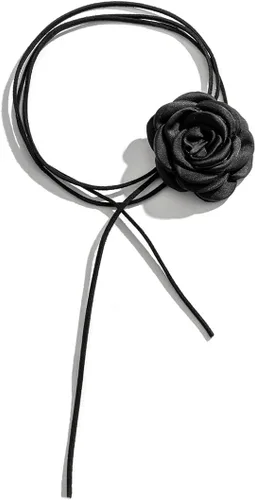 Fuqimanman2020 Gargantilla vintage de terciopelo con rosas para mujeres y niñas, gargantilla floral negra y roja con corbata, collar de corbata,
