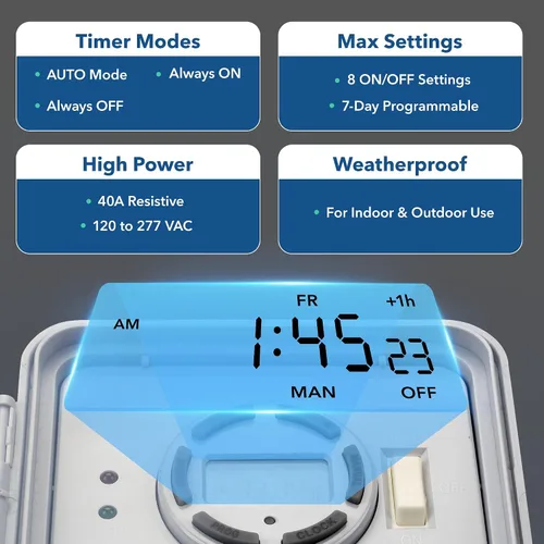 Miniatura 2 de BN-LINK Temporizador de bomba de piscina, caja de temporizador digital para exteriores, resistente programable de 7 días, 2 HP 40 A máximo, 120