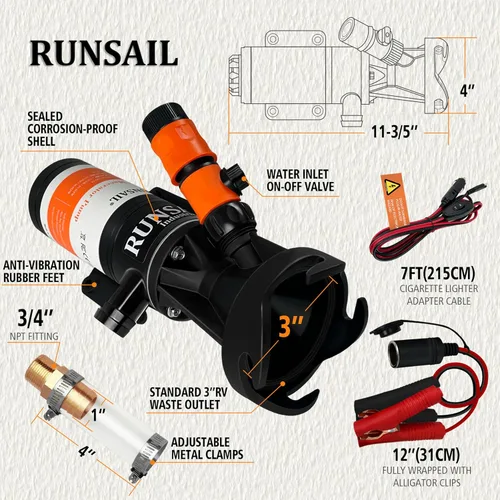 Miniatura 3 de Bomba maceradora RV, 12V Bomba de desecho portátil RV para aguas residuales, 12GMP Bomba maceradora autocebante de liberación rápida, Kit completo
