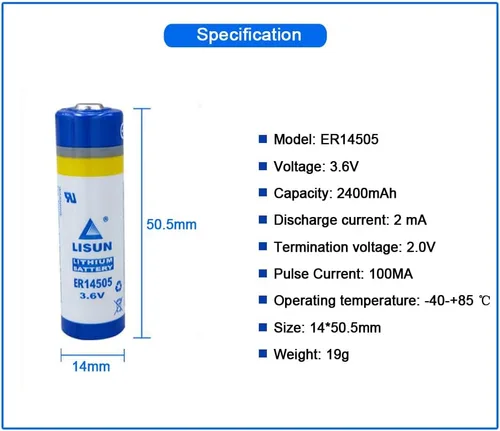 Miniatura 2 de ER14505 AA Batería de litio, 3.6V 2400mAh Medidor de electricidad de agua PLC Equipo de instalación Batería de repuesto (10 unidades)
