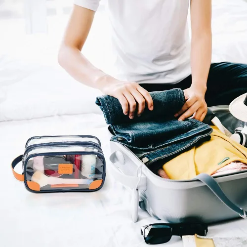 Miniatura 7 de Lermende Neceser de aseo transparente, kit de afeitado transparente para hombre, bolsa de aseo de viaje con correa de mano, organizador unisex