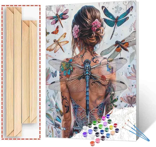 Miniatura 51 de TUMOVO Pintura por números para niñas con flores para adultos, principiantes, mujeres rodeadas de abejas, pintura acrílica por números, pintura