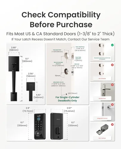 Miniatura 8 de DESLOC Smart Lock D110 Plus, cerradura de puerta delantera inteligente con huella digital WiFi con teclado de pantalla táctil, control remoto