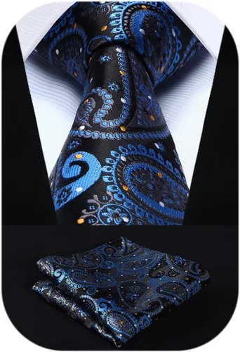 Miniatura 30 de HISDERN Corbatas para hombre, corbata de cachemira y bolsillo cuadrado tejido clásico floral para hombre, corbata de fiesta de boda