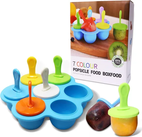 Moldes de silicona para paletas de 7 cavidades, molde de paletas de hielo con palos de colores para morder huevos, moldes de helado, contenedores de