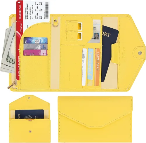 Miniatura 39 de Zoppen - Billetera de viaje con bloqueo RFID multiusos (Ver.4) Portatarjetas de pasaporte y vacunas, organizador de documentos de tres pliegues