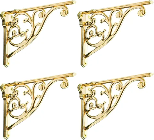 Miniatura 13 de Soportes de estante de 4 pulgadas, paquete de 4 soportes de pared de latón antiguo de alta resistencia, estantes decorativos de cocina victoriana