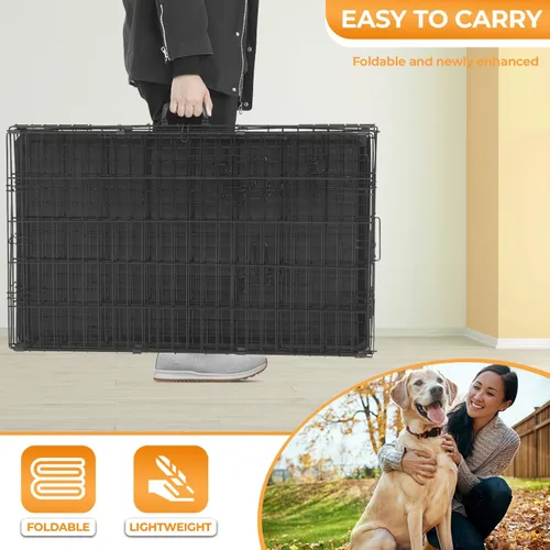 Miniatura 32 de PayLessHere - Jaula grande para perros y perrera para perros medianos y grandes, de metal, con doble puerta, plegable, para viajes, interior y Azul
