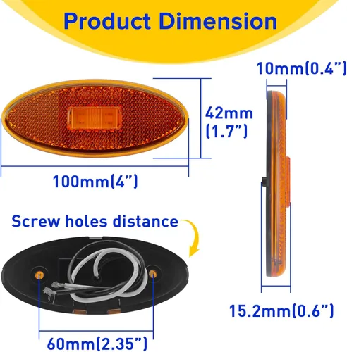Miniatura 6 de Luces de marcador de remolque RV ámbar/rojo, luz de marcador lateral LED de 12 V, 0.3 W, luces de espacio de 4 pulgadas, compatible con DOT para RV