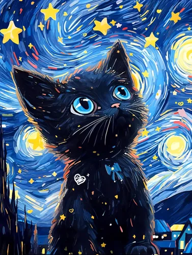 Kits de Arte de Diamantes de Gato de SANYUN para Adultos, Kits de Pintura de Diamantes de Noche Estrellada, Pinturas de Animales con Diamantes para