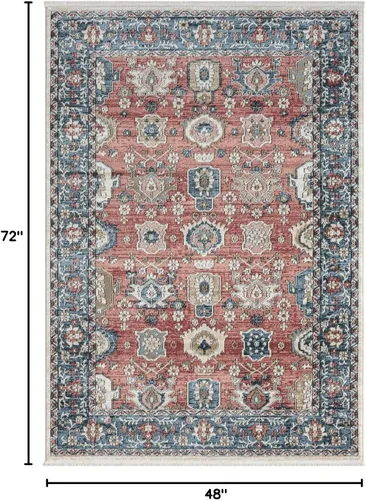 Miniatura 2 de Abani Savoy Collection - Alfombra de área, diseño vintage rojo y crema, 4 x 6 pies, fácil de limpiar, duradera para niños y mascotas, no desprende