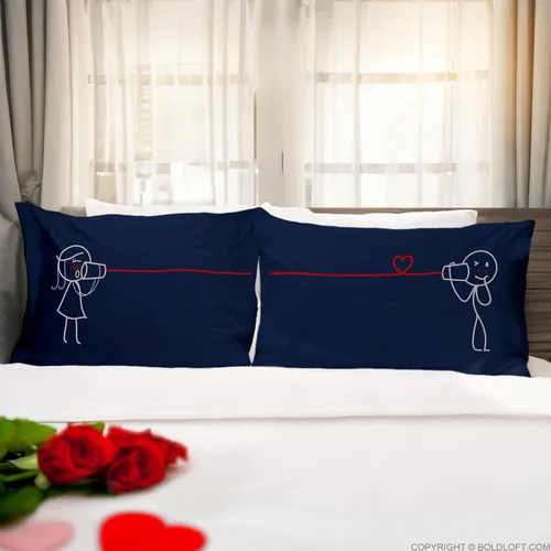 Miniatura 3 de BoldLoft Say I Love You Too Couple - Fundas de almohada (azul oscuro) - Regalos para él, novio, marido, aniversario de algodón, cumpleaños