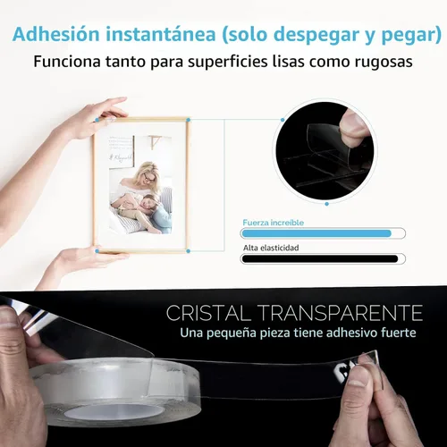 Miniatura 8 de Art3d Cinta de doble cara resistente (10 pies), sin rastros, extraíble, reutilizable, lavable, cinta multiusos como se ve en la televisión