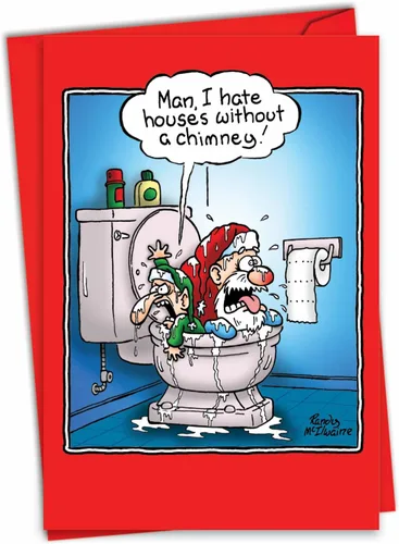 NobleWorks - Divertida tarjeta de felicitación de Navidad con sobre (4.63 x 6.75 pulgadas) - Broma de humor navideña - Casa sin chimenea 5892