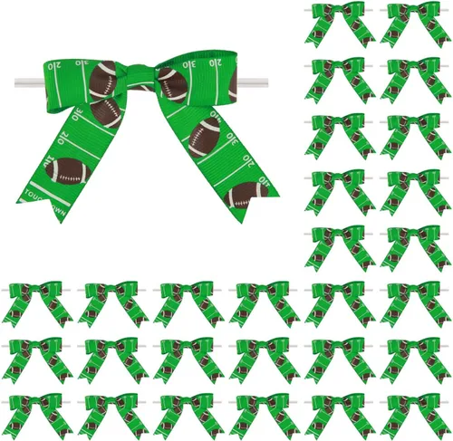 Miniatura 10 de Meseey 30 lazos de cinta impresos de béisbol de 3 pulgadas, lazos pequeños para envolver regalos, baby shower, boda, recuerdos de fiesta, paletas