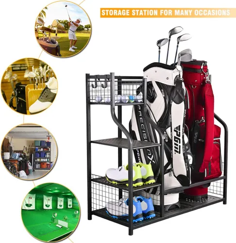 Miniatura 4 de SNAIL Golf Bag Garage Storage Organizer Extra Large Size Golf Bag Rack Stand Holder Fits 2 Golf Bags and Other Golfing Equipment Accessories, Metal