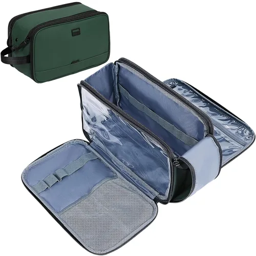 Miniatura 11 de ZEEMO Neceser de viaje para hombre, tamaño mediano, resistente al agua, doble cara, con apertura completa, organizador versátil para accesorios