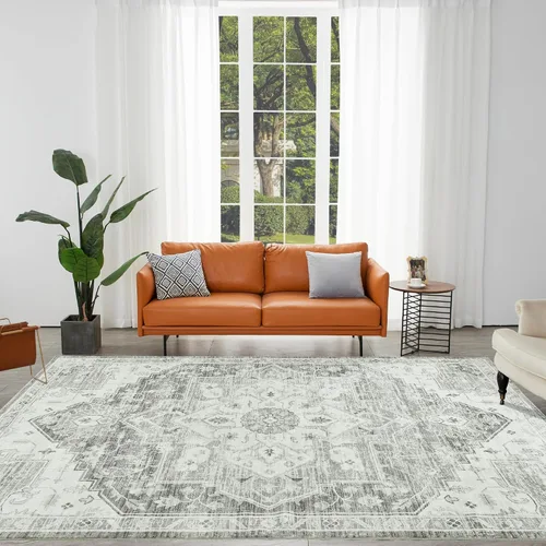 Miniatura 223 de Syalife 4x6 Alfombra Lavable para Área, Ultra Suave Antideslizante, Pila Baja, Alfombra Vintage Resistente a Manchas para Sala de Estar, Alfombra