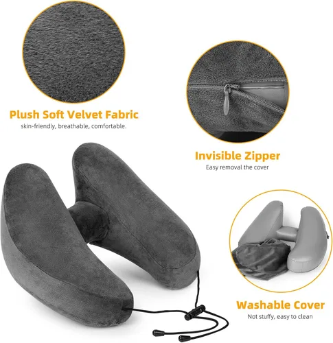 Miniatura 3 de Rewondah Almohada inflable de viaje para avión dormido, almohada inflable para el cuello para viajar en avión con funda lavable, almohada de viaje