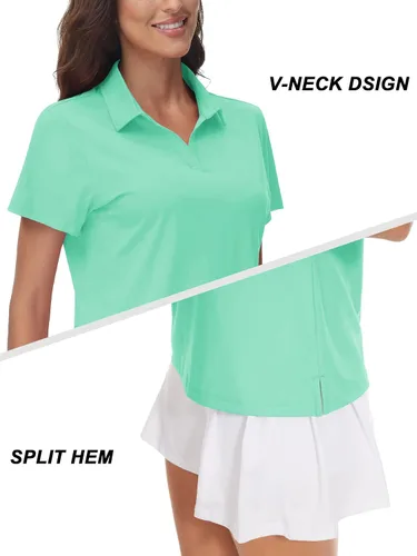 Miniatura 4 de TACVASEN Polo de manga corta con cuello en V para mujer, con protección solar UPF 50+, secado rápido, para golf