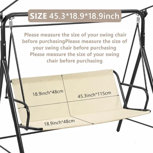 Miniatura 2 de Funda de repuesto para asiento de columpio para porche al aire libre, 600D Oxford gruesa impermeable, fundas de tela de repuesto para asiento de 3