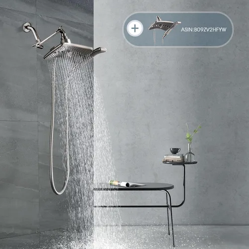 Miniatura 8 de BRIGHT SHOWERS Brazo extensor de ducha de latón para cabezal de ducha de lluvia y de mano, brazo de extensión de cabezal de ducha universal de 5