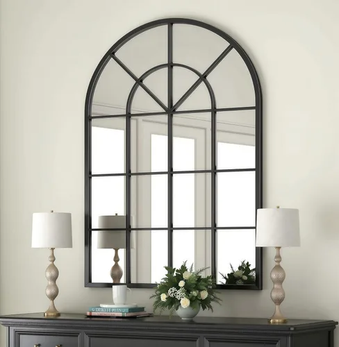 Miniatura 22 de Dewfig - Espejo de ventana arqueado de longitud completa de 65"x 22", espejo de pared, espejos de pie, espejos largos de cuerpo completo