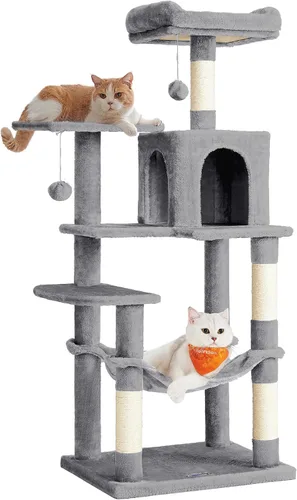 Feandrea - Árbol para gatos de varios niveles para interiores, torre para gatos tipo condominio con 4 postes para rascar, 2 posaderos, hamaca y claro