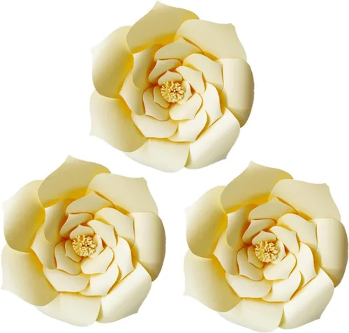 Miniatura 14 de Decoración de flores de papel gigantes para boda, fiesta, telón de fondo de flores, flores hechas a mano para guardería, decoración de pared de Crema