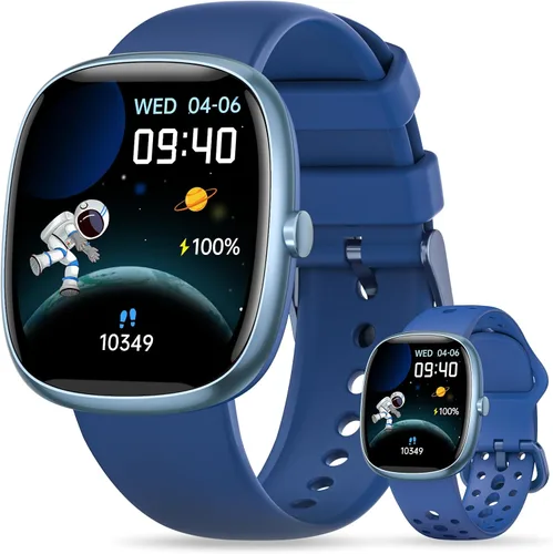 Reloj Inteligente para Niñas Regalo: No Necesita APP Ni Teléfono, Reloj con Monitor de Frecuencia Cardíaca y Sueño, Podómetro, Reproductor de Azul