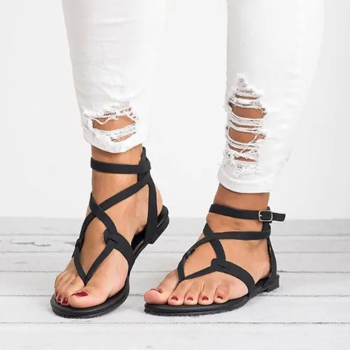 Miniatura 2 de VESNIBA Sandalias de verano para mujer, con correa de tobillo plano, estilo romano, casuales, sandalias atléticas para mujer