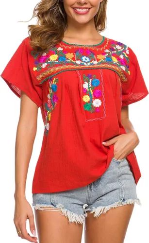 Miniatura 2 de YZXDORWJ - Cómoda blusa mexicana bordada de verano y sin mangas para mujer