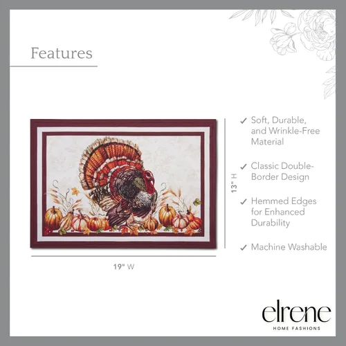 Miniatura 3 de Elrene Home Fashions Autumn Heritage - Manteles individuales de diseño de pavo, juego de 4, 13 x 19 pulgadas