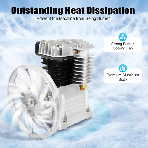 Miniatura 3 de Cabezal de bomba de compresor de aire, cabezal de compresor de aire de 3 HP con 2 cilindros, compresor de aire lubricado con aceite con polea