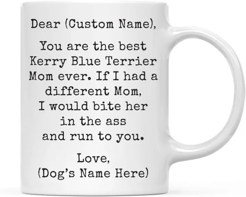 Miniatura 60 de Andaz Press Taza de café personalizada divertida con texto en inglés "Dog Mom", regalo de broma para la mejor mamá de perro cocker spaniel, muerde